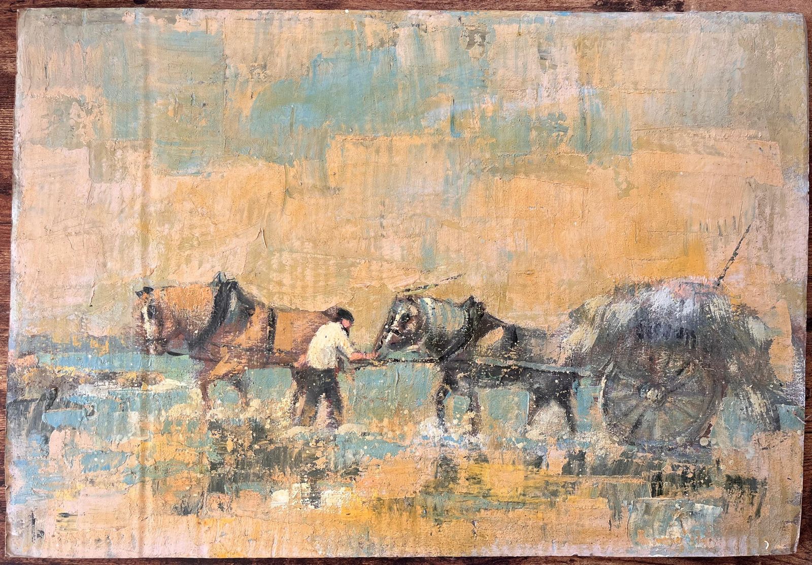 Fanch Lelfrench Impressionist Horse Drawn Hay Cart With Farmer In Rural Landscape photo furniture