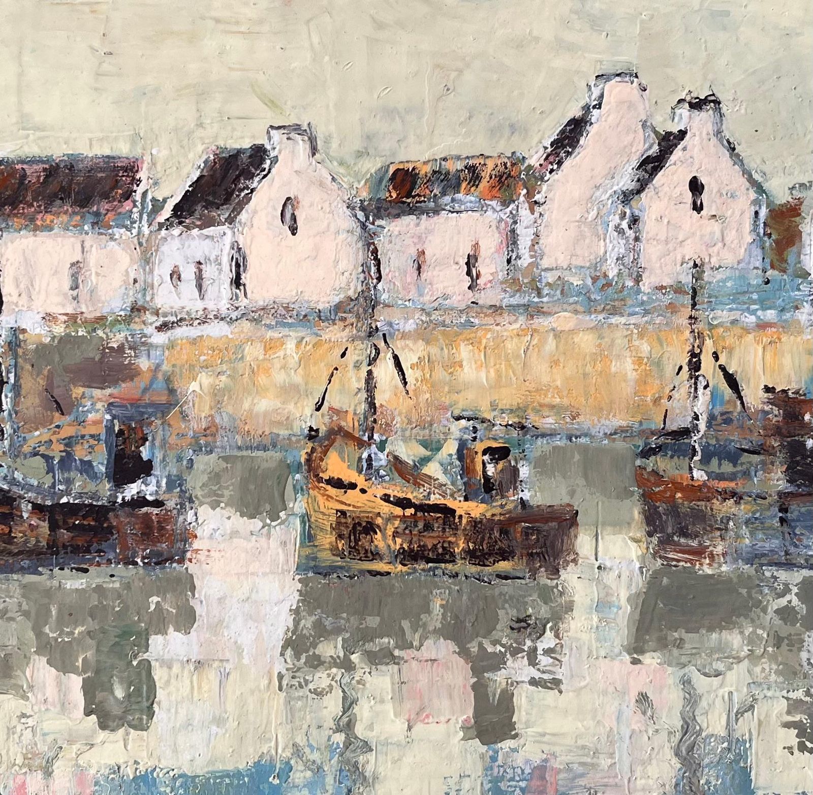 Fanch Lelfrench Impressionist Harbour Scene With Fishing Boats And Whitewashed Houses photo buy