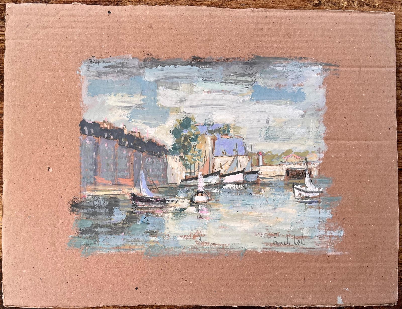 Fanch Lelfrench Impressionist Harbour Scene With Sailboats And Quayside Architecture photo furniture