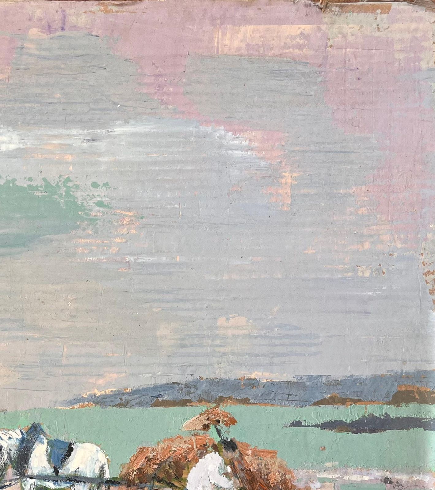 Fanch Lelimpressionist Coastal Scene With Horse Cart Seaweed Gatherers And Pastel Sky photo Art