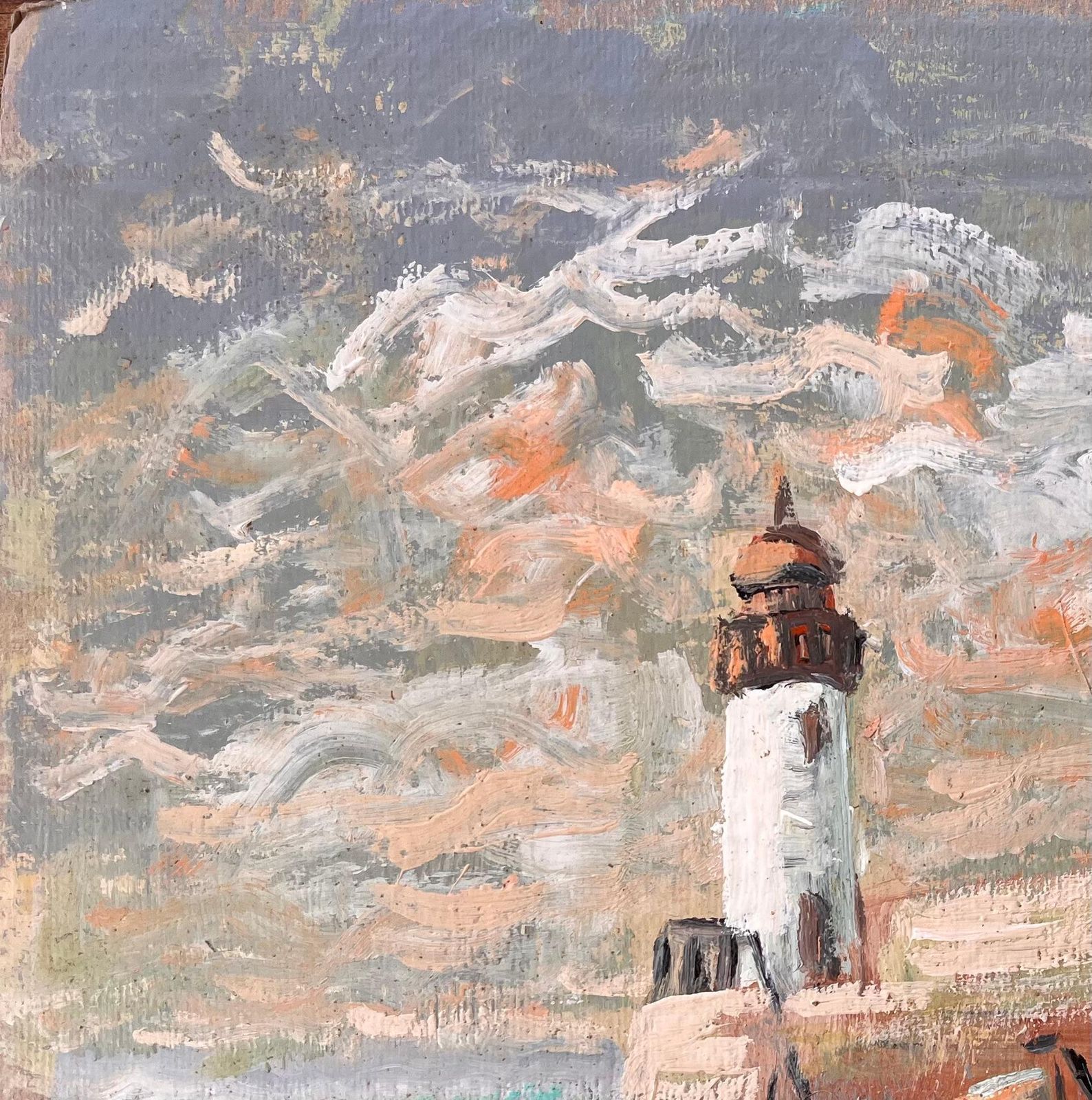 Fanch Lelimpressionist Lighthouse Scene With Beached Fishing Boats And Dramatic Sky photo for sale