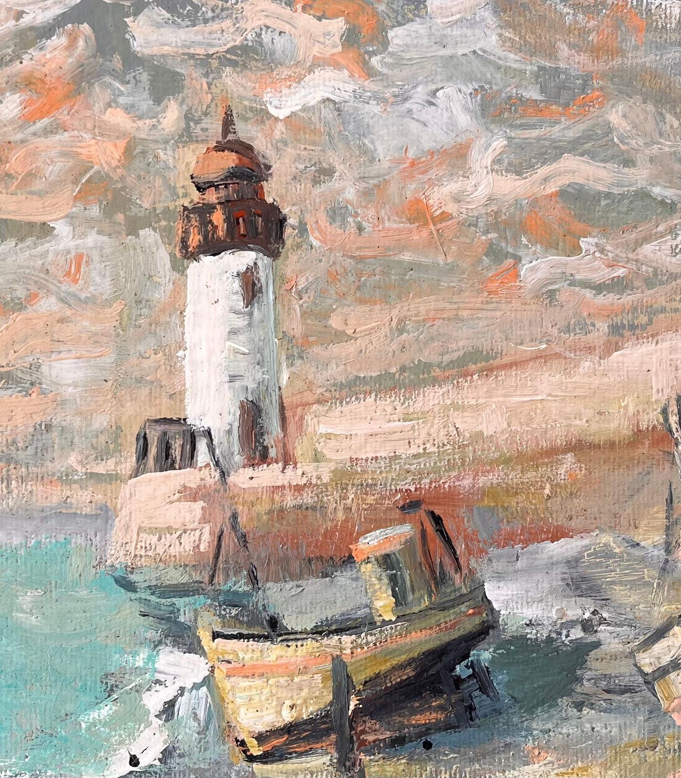 Fanch Lelimpressionist Lighthouse Scene With Beached Fishing Boats And Dramatic Sky photo buy