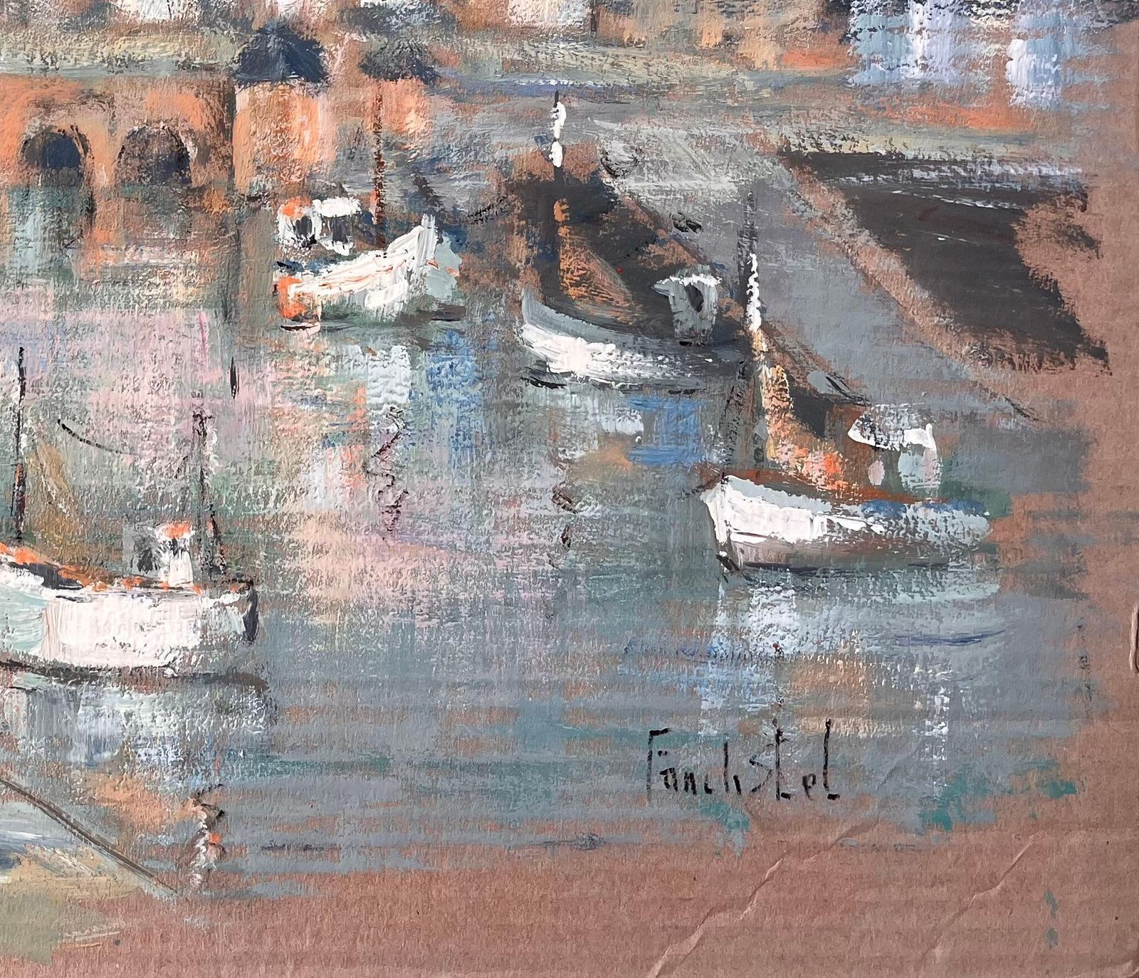 Fanch Lelimpressionist Harbour Scene With Boats And Stone Bridge In La Trinité Sur Mer photo 566.0