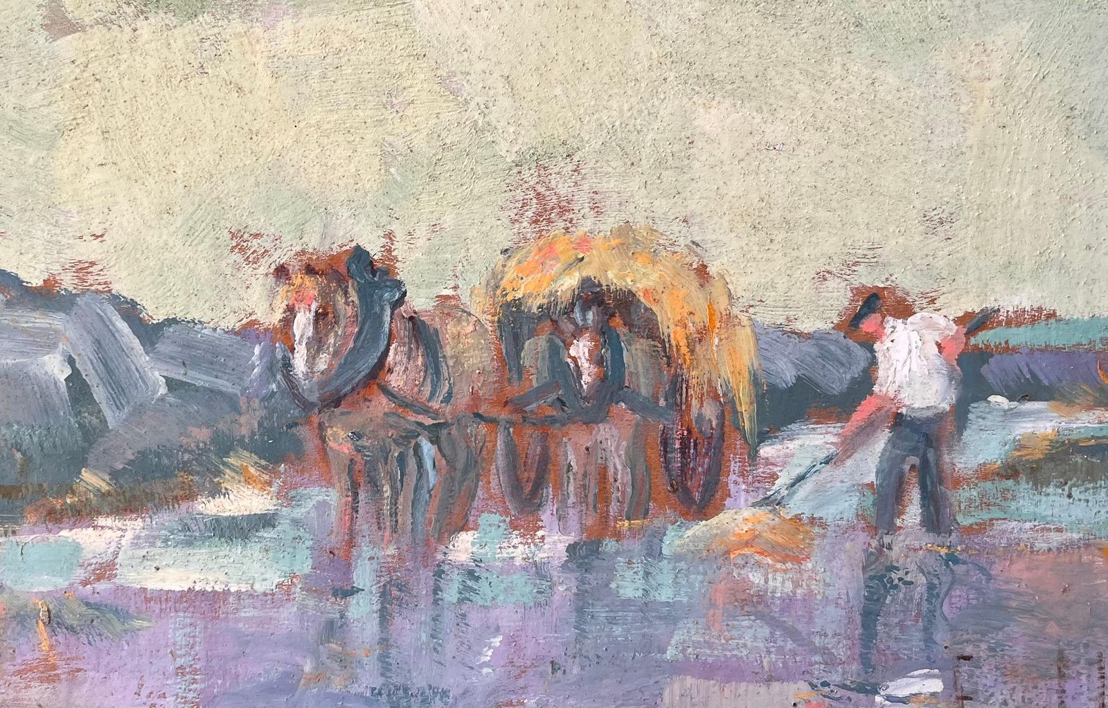 Fanch Lelimpressionist Rural Scene With Horse Cart And Farm Worker In Coastal Village photo buy