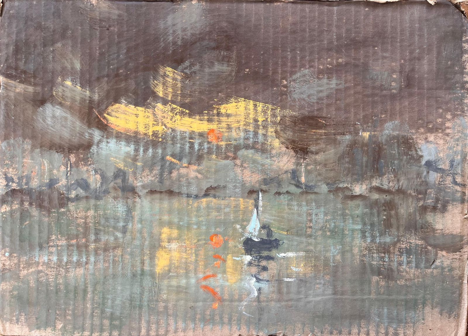 Fanch Lelmoody Impressionist Night Scene With Sailboat And City Lights On Water
