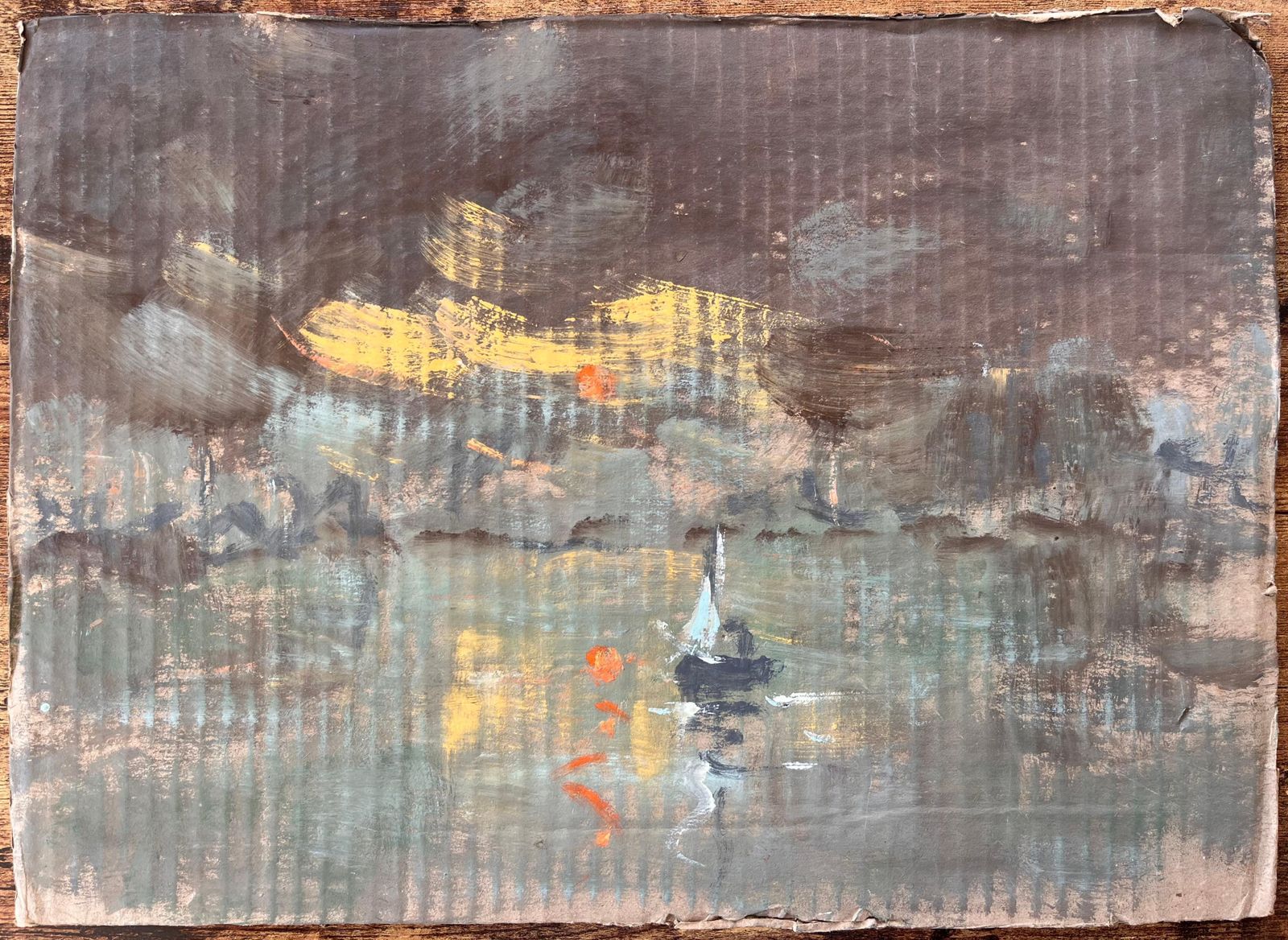Fanch Lelmoody Impressionist Night Scene With Sailboat And City Lights On Water photo furniture