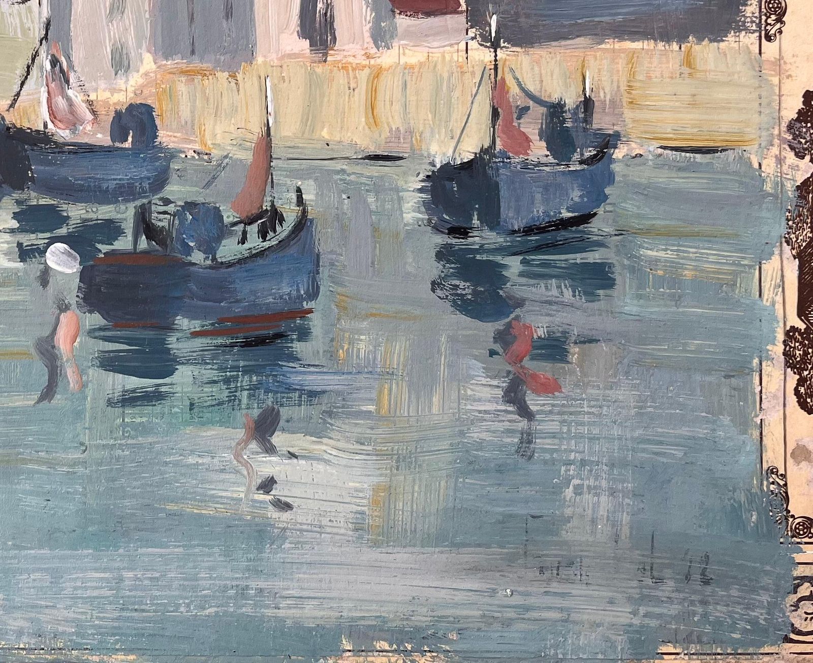 Fanch Lelimpressionist Harbour Scene With Fishing Boats And Church Under Cloudy Sky photo vinterior
