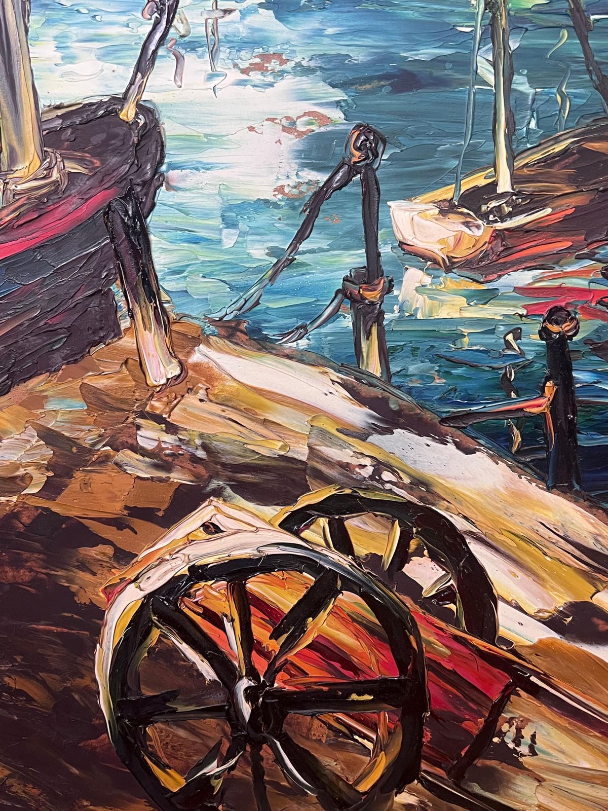 photo furniture Léon Schwartz   Abrys20th Century French Expressionist Signed Oil Painting Boats On Harbor Edge