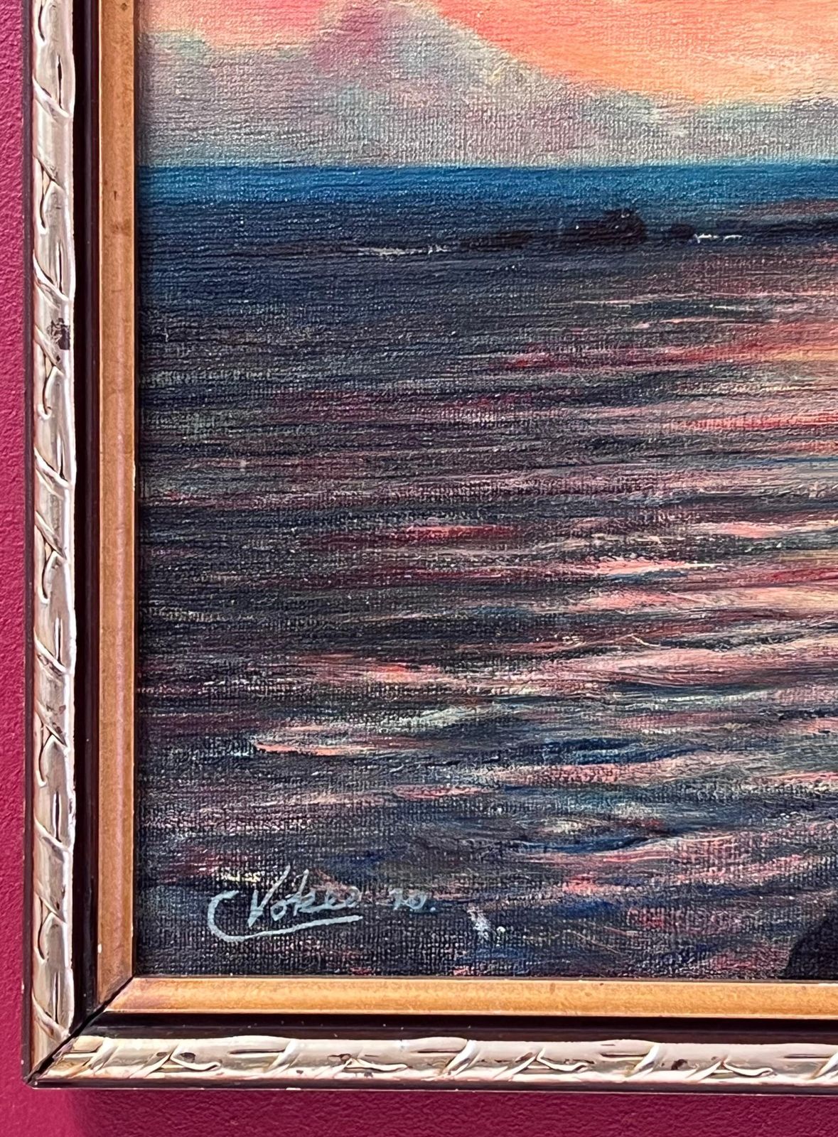 Colin Vokessunrise Over Lands End Cornwall Signed British Impressionist Oil Painting1970 photo vinterior