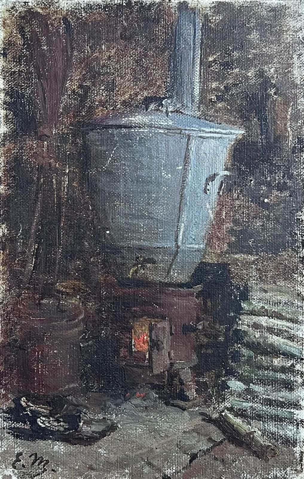 French Schoolantique French Impressionist Oil Sketch Study Of Kitchen Interior