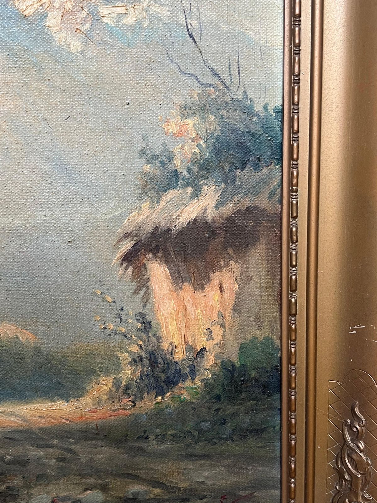 Antique Italian Schoolantique Italian Lakes Landscape Oil Painting Signed & Framed Figures Alpine View photo Art