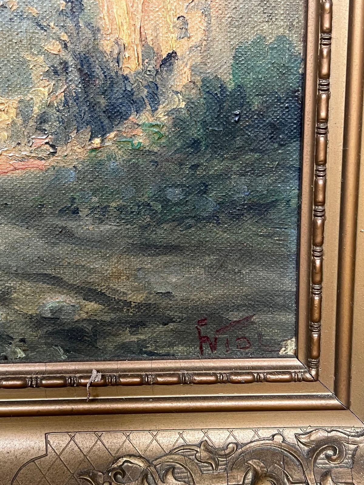 Antique Italian Schoolantique Italian Lakes Landscape Oil Painting Signed & Framed Figures Alpine View photo 561.0