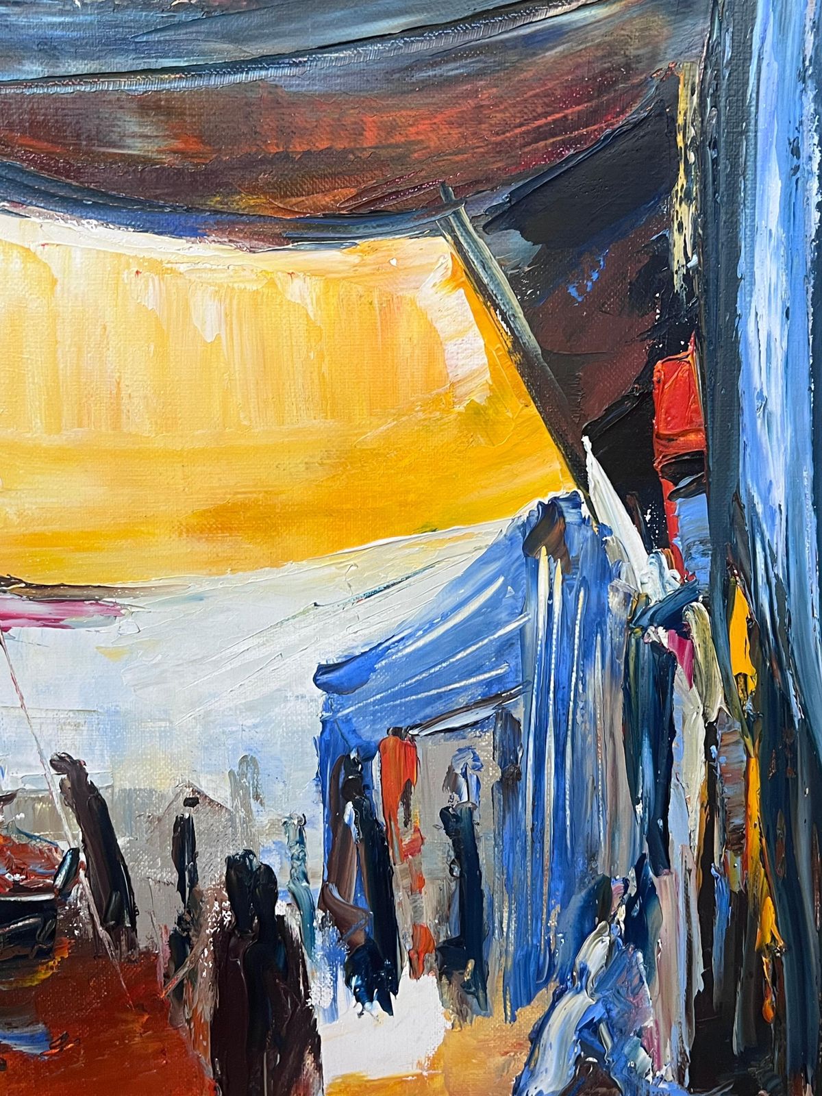 French Schoolnorth African Street Market With Figures French Modernist Signed Painting photo vintage
