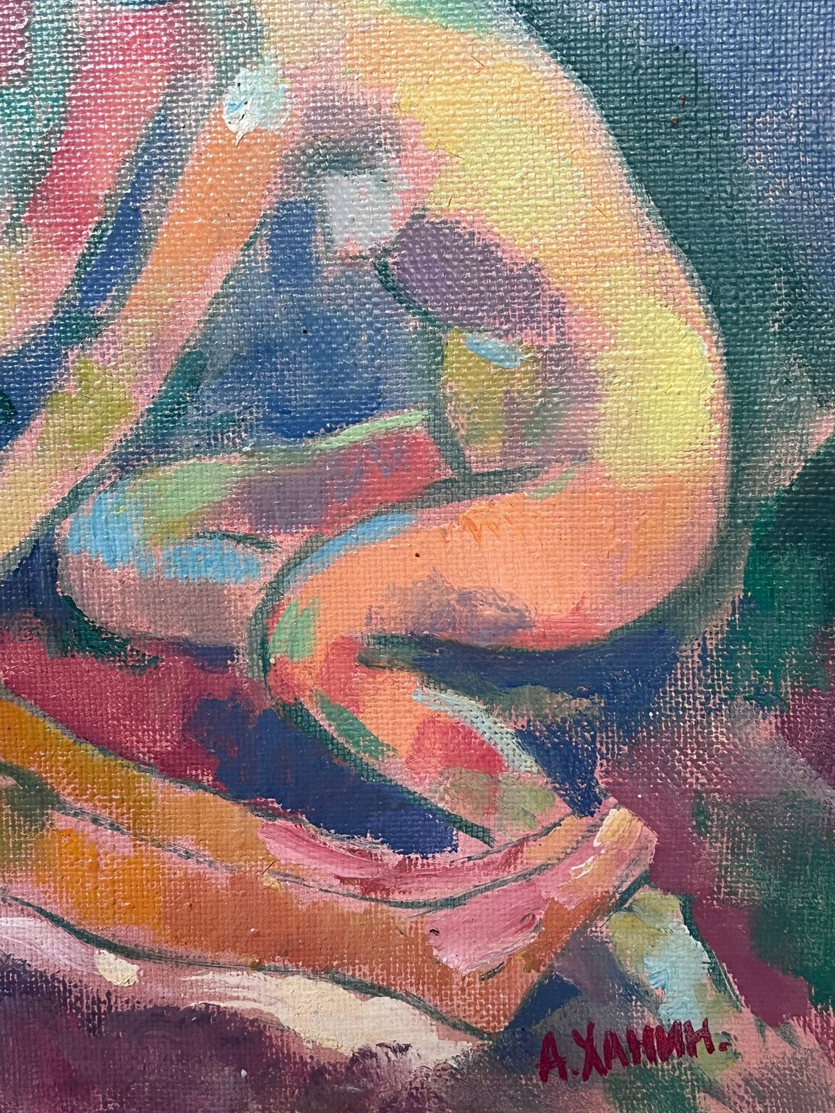 photo for sale Alexander Khaninlarge Russian Post Impressionist Signed Oil Painting Nude Bathers In Woodland1998