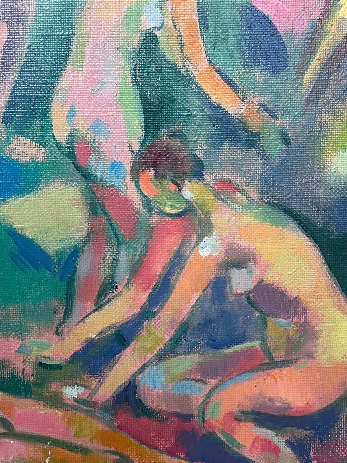 Art Alexander Khaninlarge Russian Post Impressionist Signed Oil Painting Nude Bathers In Woodland1998 photo