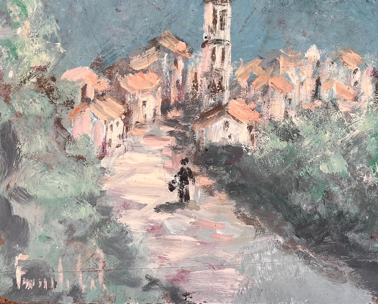 Fanch Lelimpressionist Village Scene With Tower And Olive Tree View Of Monte Maggiore photo for sale