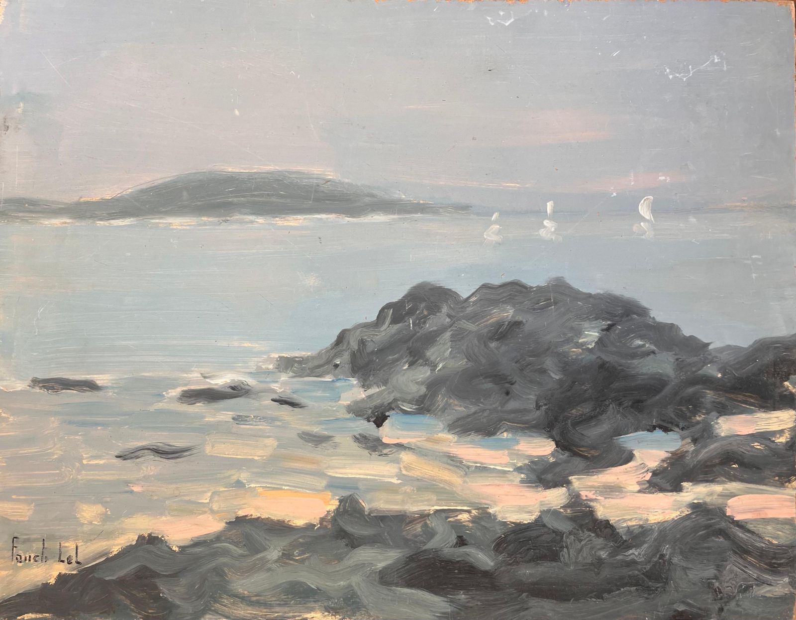 Fanch Lelimpressionist Seascape Painting Of The Chausey Islands With Boats And Rocks1999