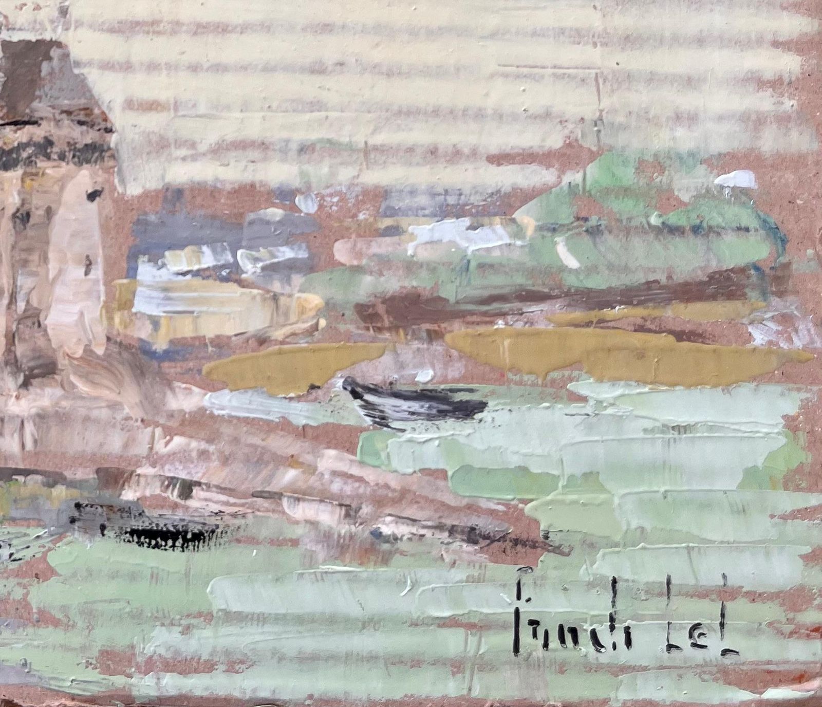 Fanch Lelimpressionist Coastal Village With Boats And Tower In Muted Pastel Palette photo Art