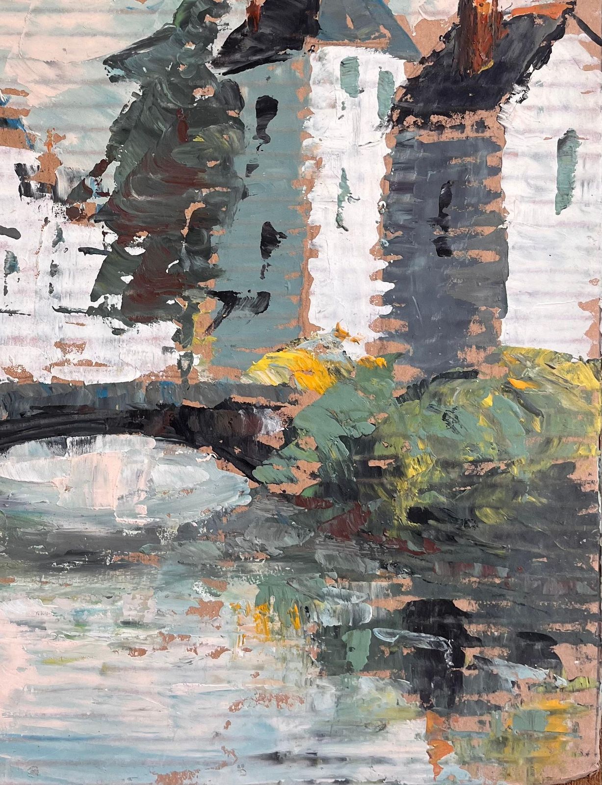 Fanch Lelimpressionist River Bridge Scene With Reflections And White Buildings In France photo for sale