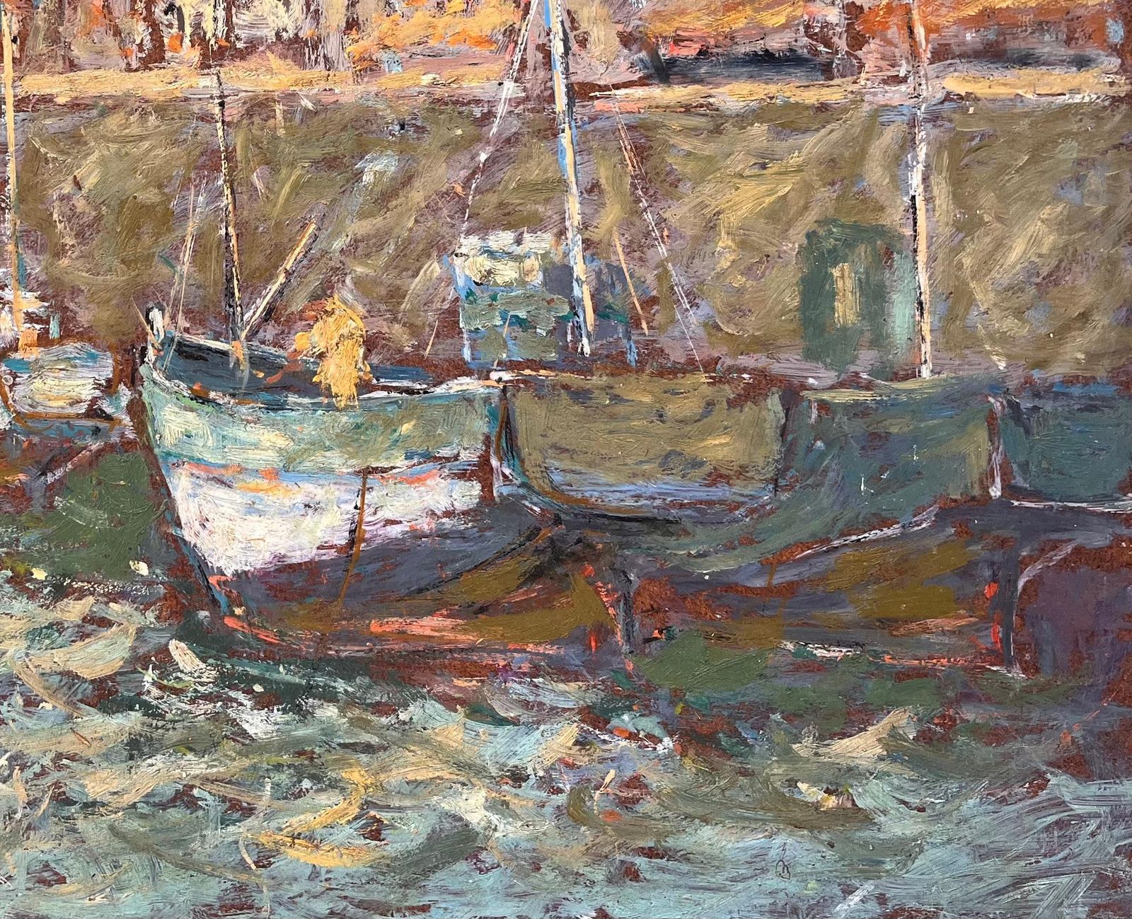 Fanch Lelfrench Harbour Scene Oil Painting Of Boats And Waterfront At La Croisic1998 photo Art