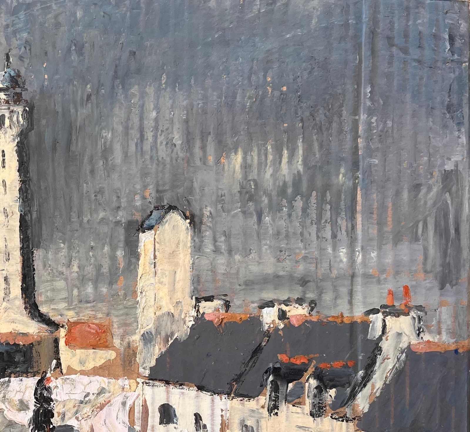 Fanch Lelimpressionist Painting Of French Village Street With Lighthouse And Figures photo vinterior