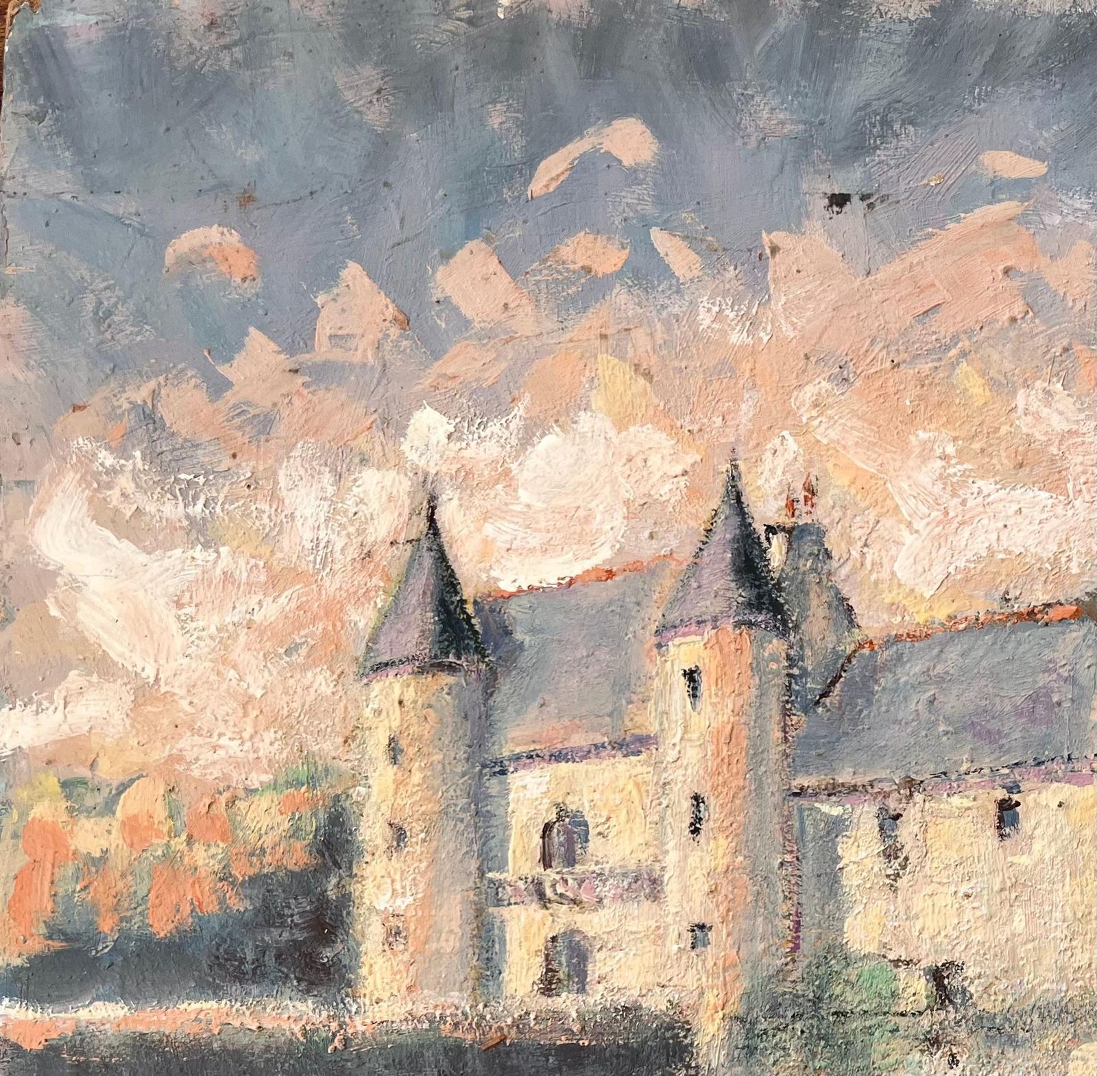 Fanch Lelimpressionist Castle On Lake At Sunset With Reflections And Soft Pastel Sky photo Art