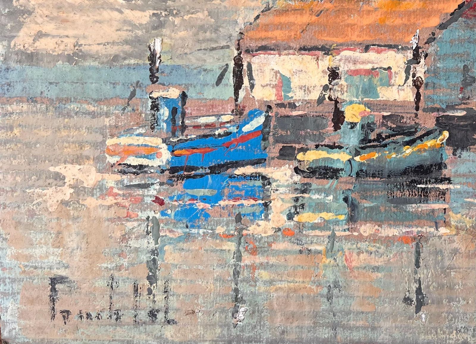 Fanch Lelimpressionist Painting Of Fishing Boats And Boathouse Under Dramatic Sky photo Art