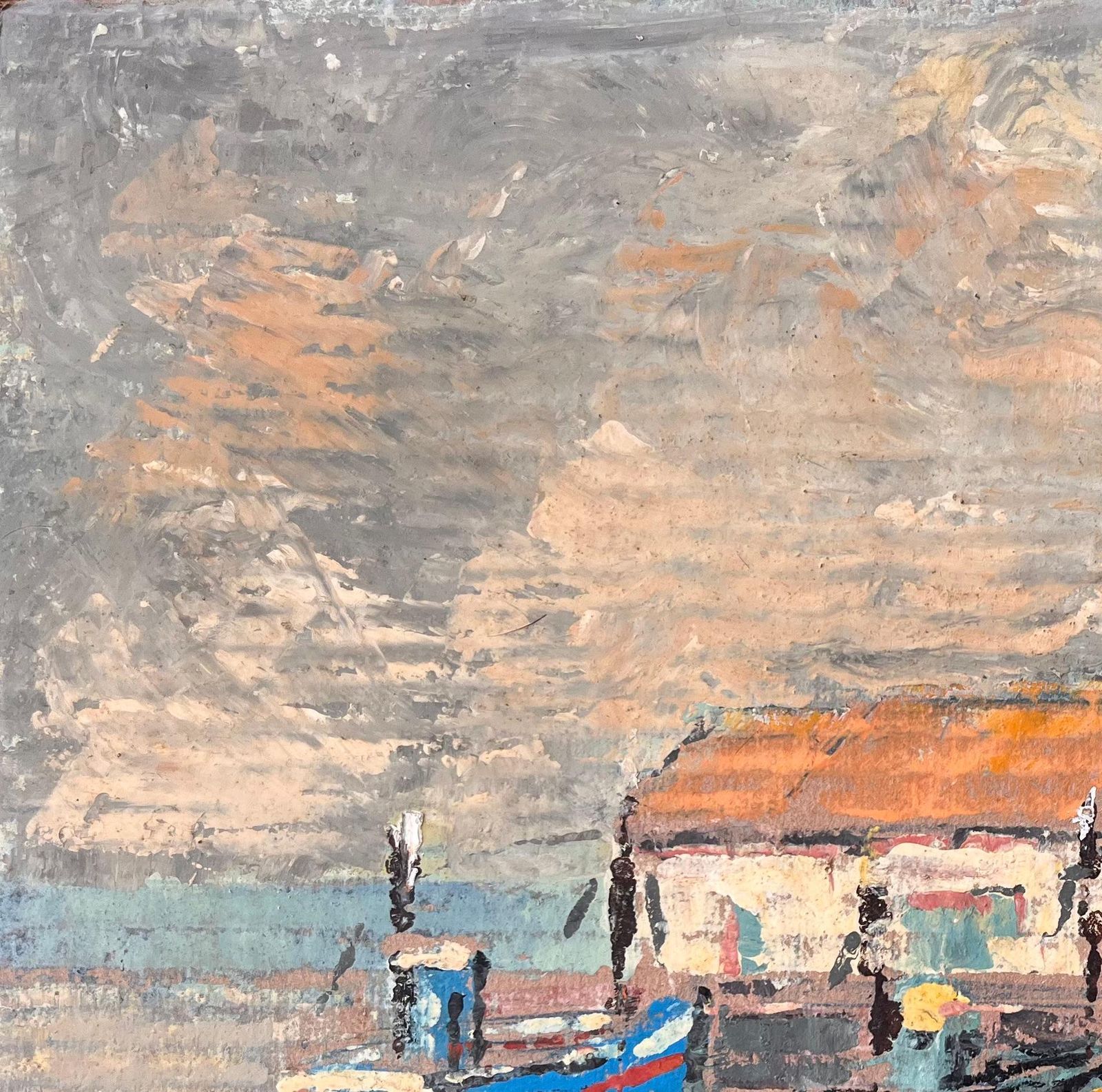 Fanch Lelimpressionist Painting Of Fishing Boats And Boathouse Under Dramatic Sky photo 561.0