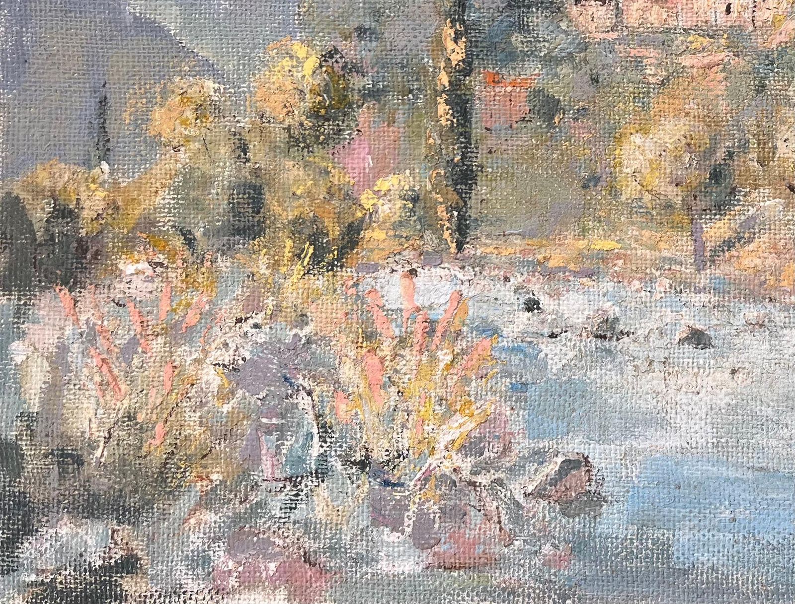 Fanch Lelimpressionist Mountain Village Landscape With River Cypress Trees And Wildflower photo buy