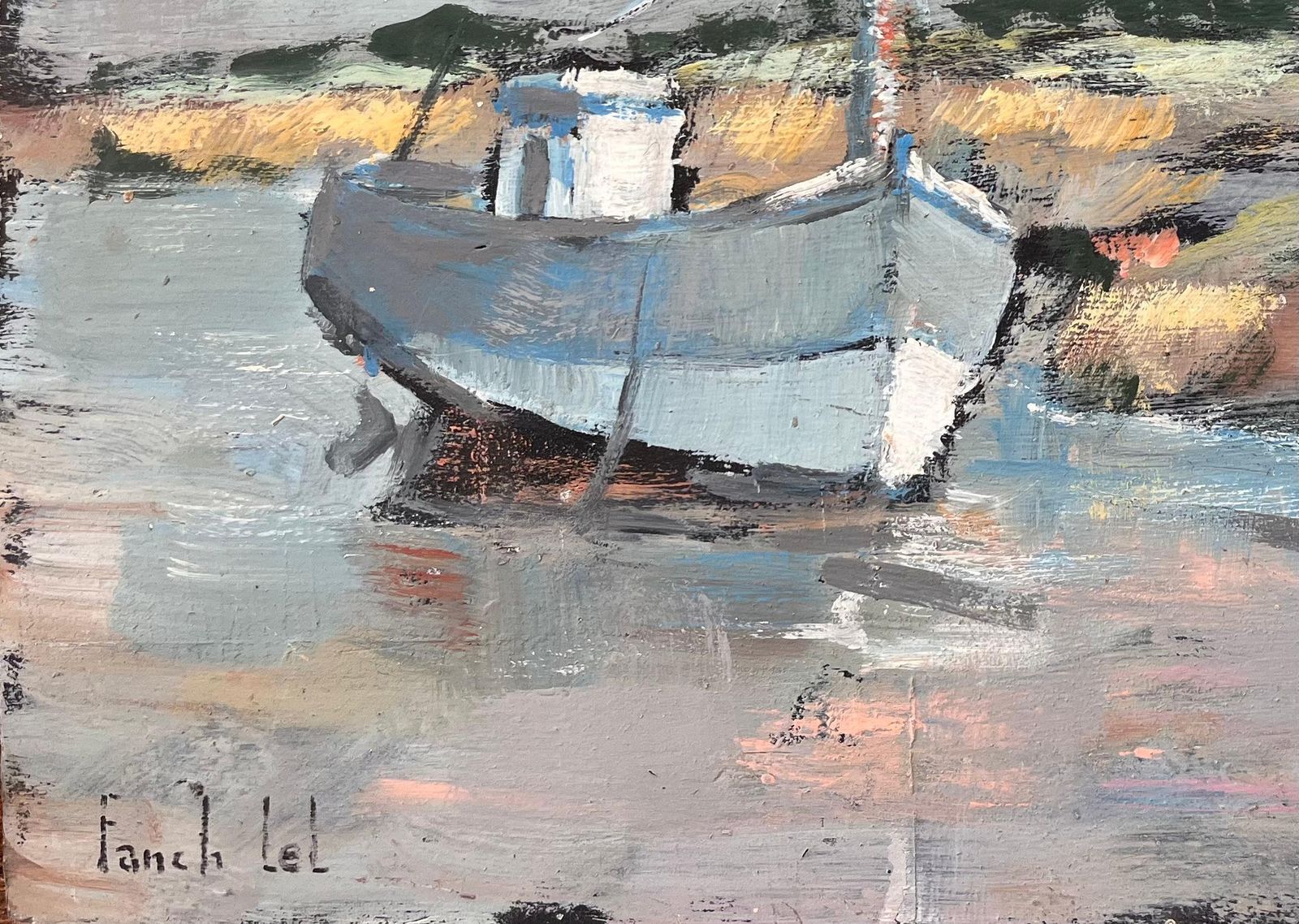 Fanch Lelimpressionist Coastal Landscape With Blue Fishing Boat And White Cottages photo 688.0