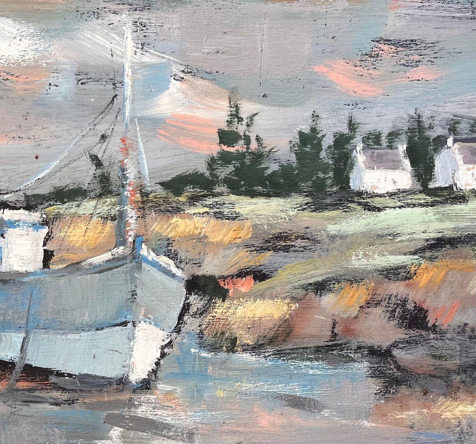 Fanch Lelimpressionist Coastal Landscape With Blue Fishing Boat And White Cottages photo buy