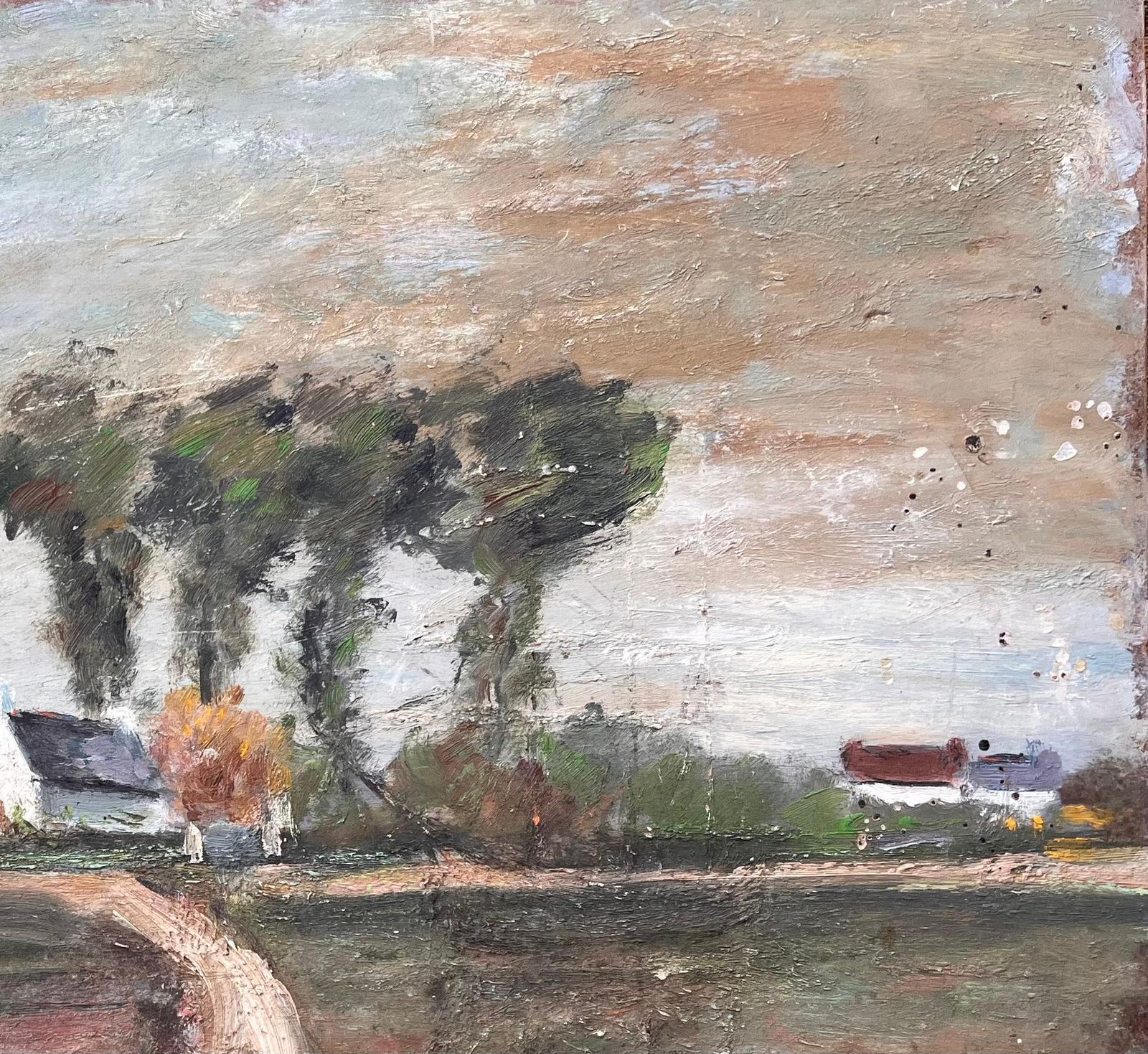 Fanch Lelfrench Countryside Oil Painting Of Curved Path Farmhouse Autumn Trees And Fields photo Art