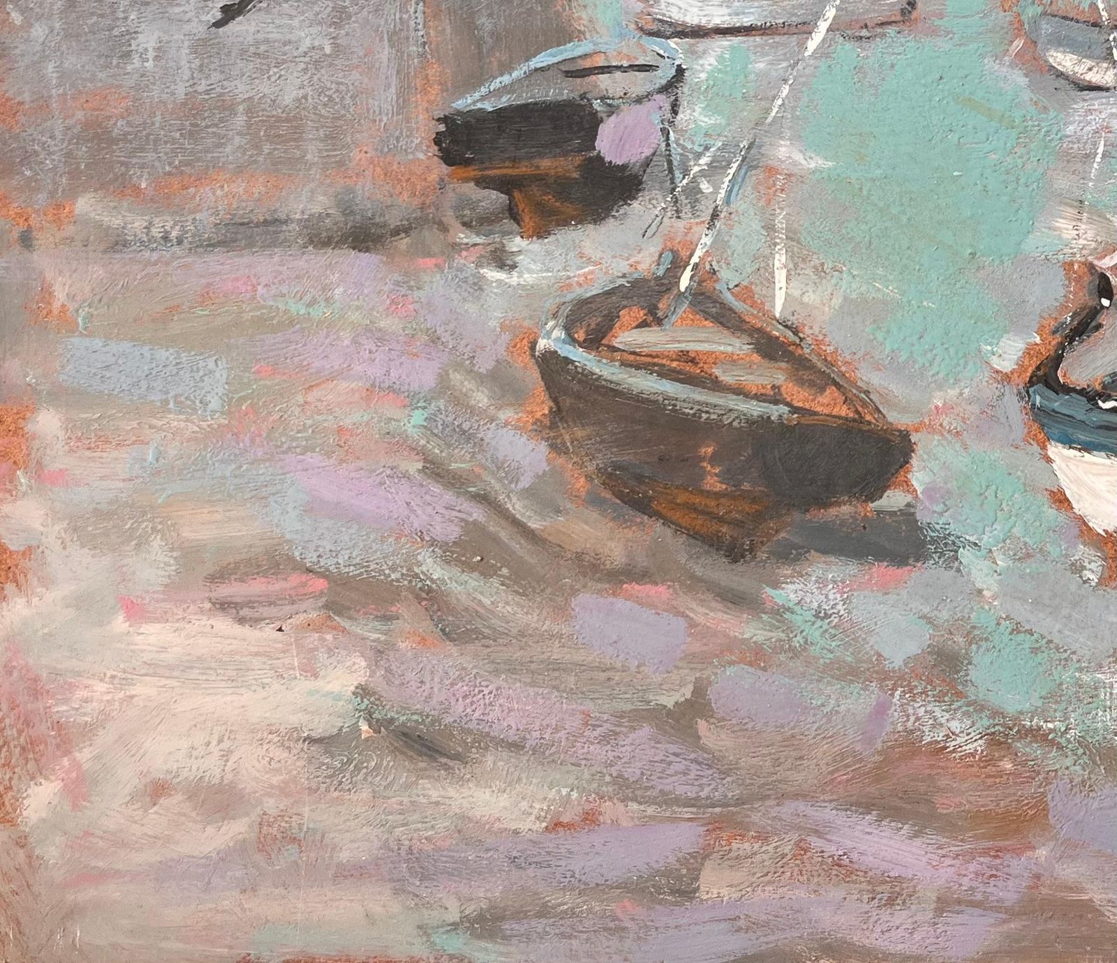 Fanch Lelimpressionist Boats In Seaside Harbour With Gulls And Misty Coastal Village1999 photo Art