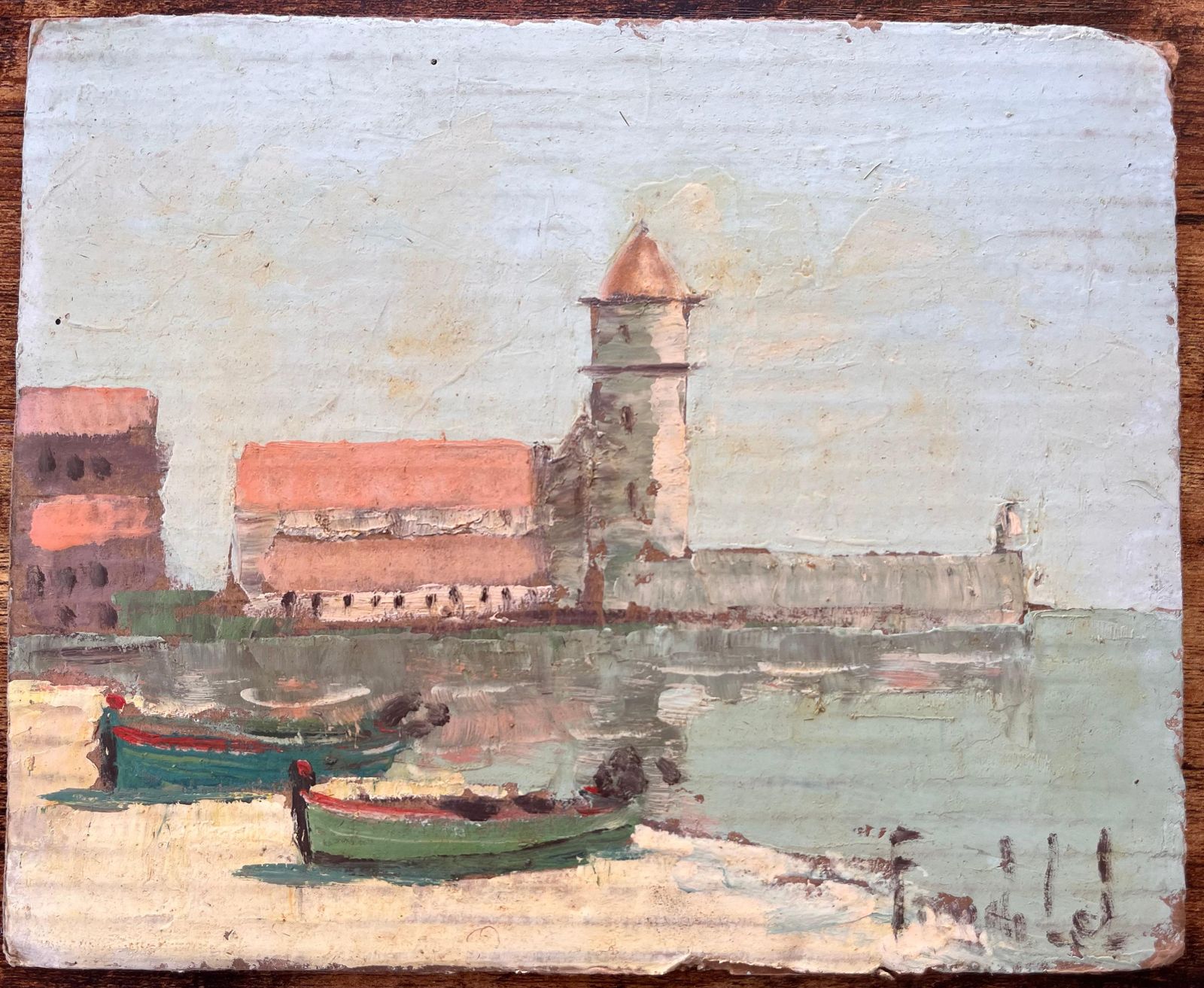 Fanch Lelimpressionist French Coastal Village With Bell Tower Boats And Buildings photo furniture