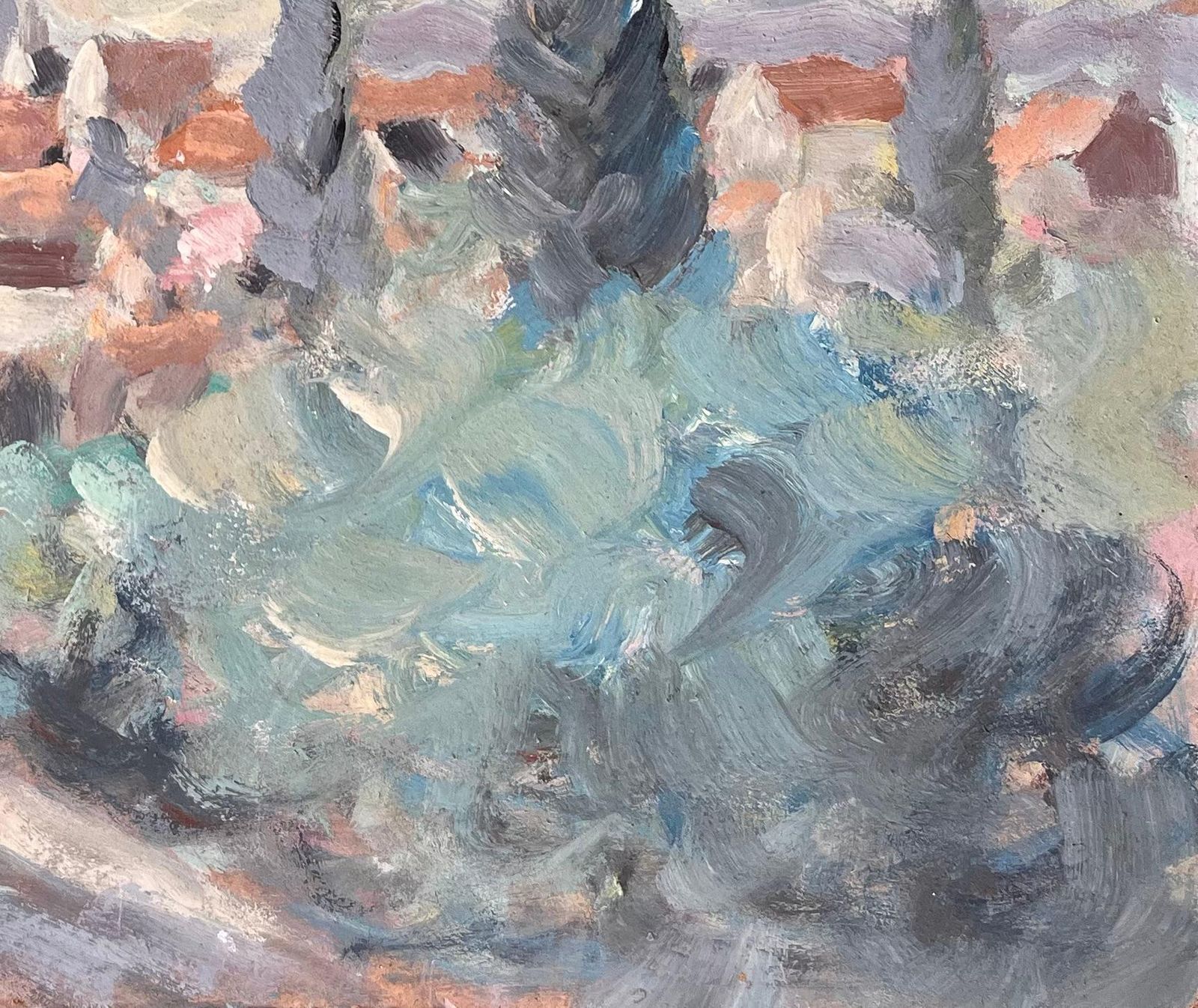 Fanch Lelimpressionist Village Landscape With Cypress Trees And Mountain Horizon View photo for sale