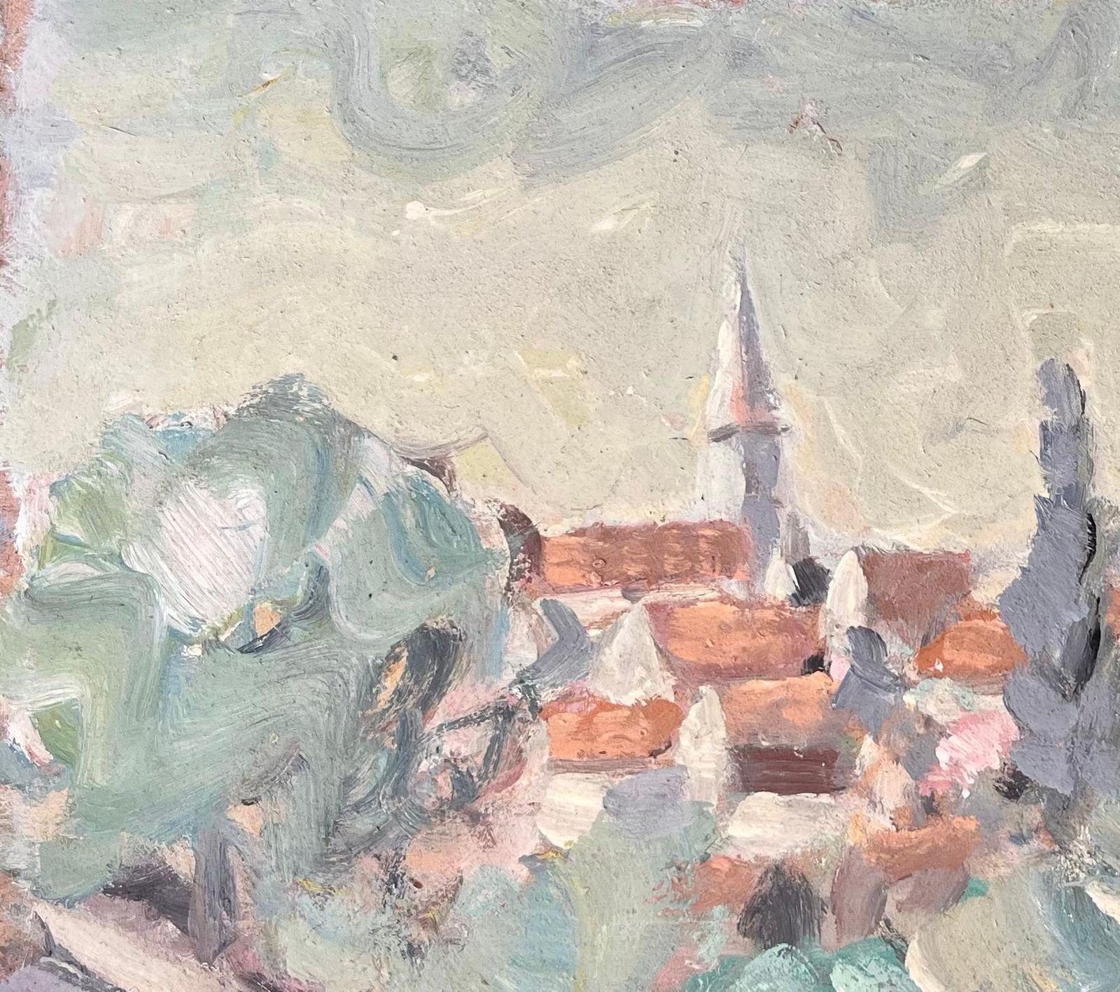 Fanch Lelimpressionist Village Landscape With Cypress Trees And Mountain Horizon View photo vinterior