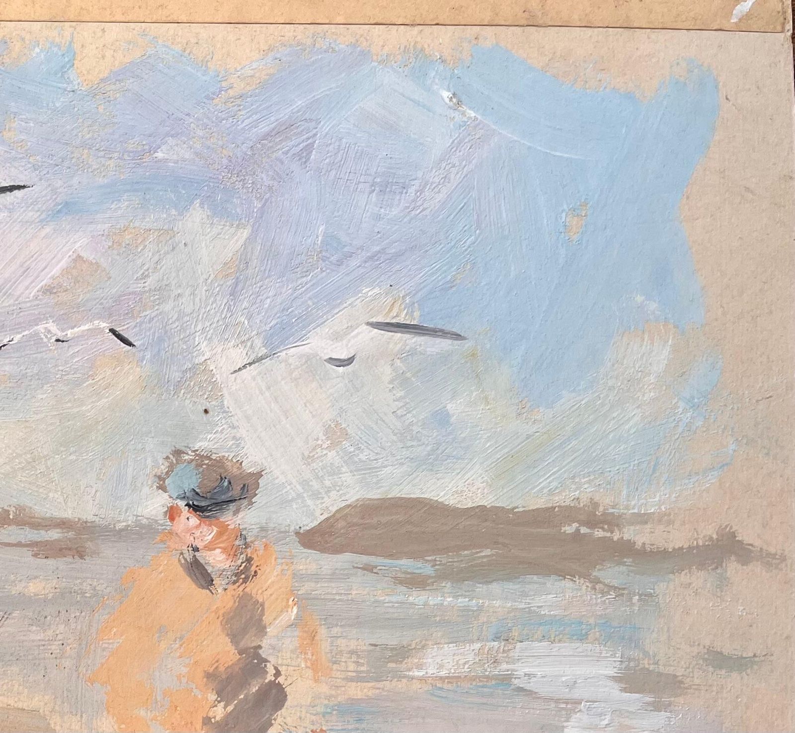 F.T Rousselimpressionist Beach Scene With Fisherman And Woman Walking Under Seagulls1994 photo Art