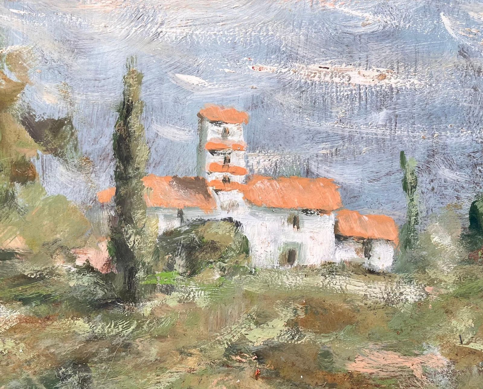 Fanch Lelfrench Countryside Landscape With White Farmhouse And Orange Roofs photo for sale