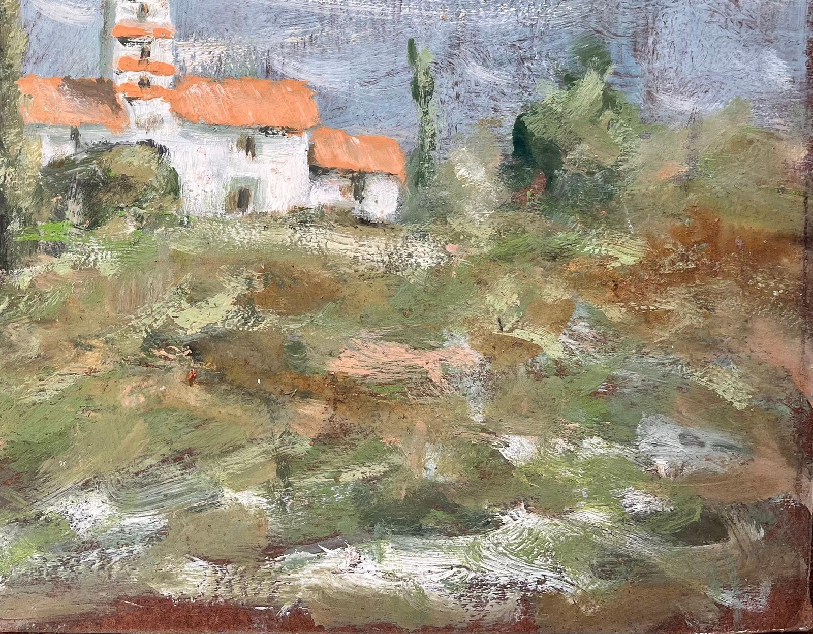 Fanch Lelfrench Countryside Landscape With White Farmhouse And Orange Roofs photo vinterior