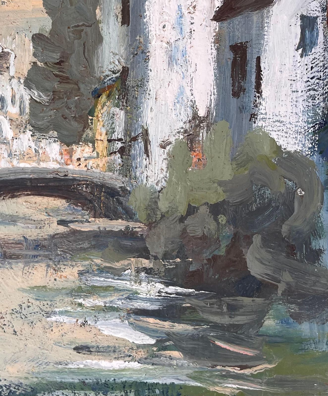 Fanch Lelfrench Impressionist Canal Scene With Bridge And Whitewashed Houses photo for sale