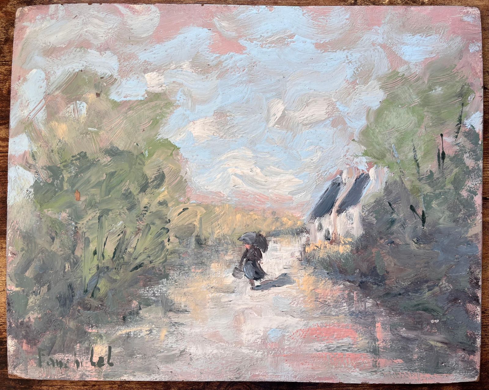 Fanch Lelfrench Impressionist Countryside Walk With Figure Holding An Umbrella photo furniture