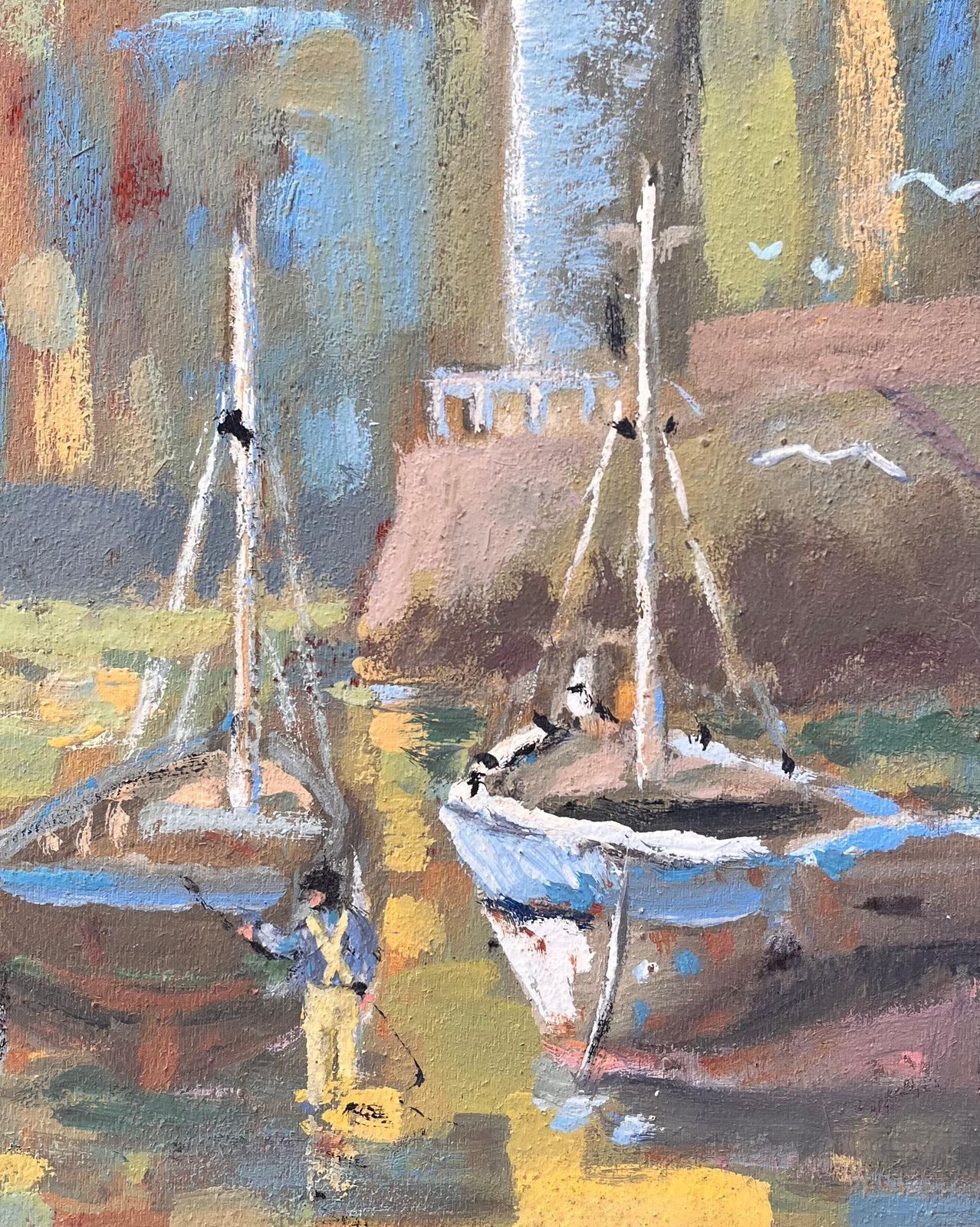 Fanch Lelfrench Impressionist Harbour Scene With Lighthouse And Boats In Erquy photo buy