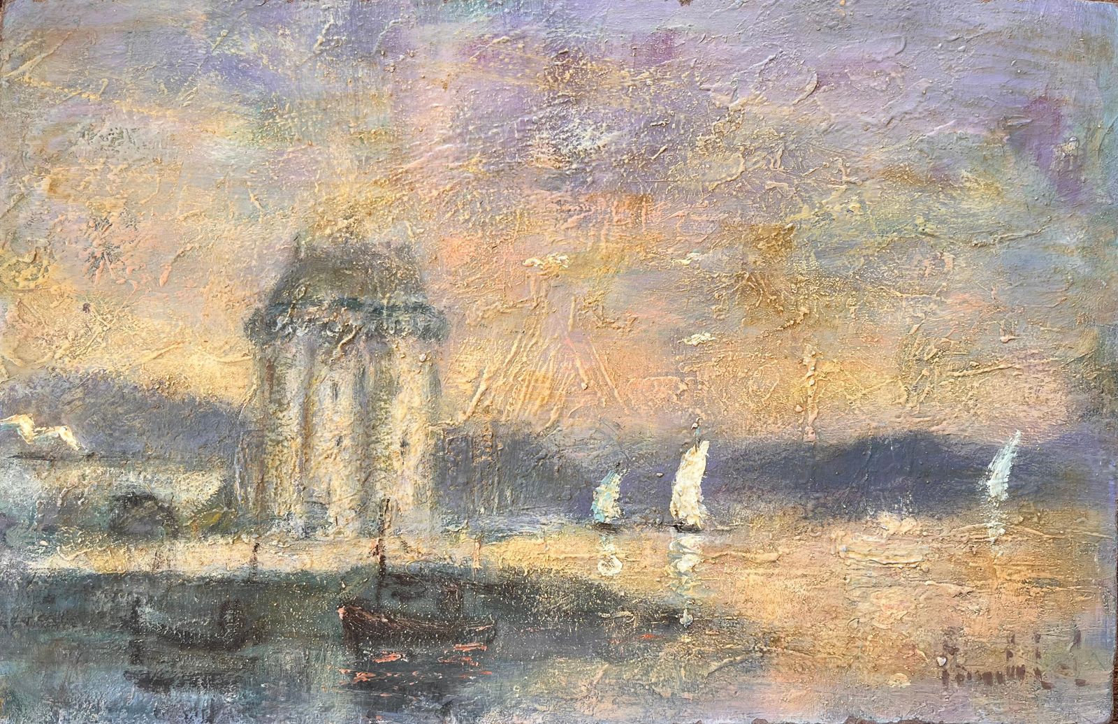 Fanch Lelfrench Impressionist Harbour Scene With Sailboats At Sunset