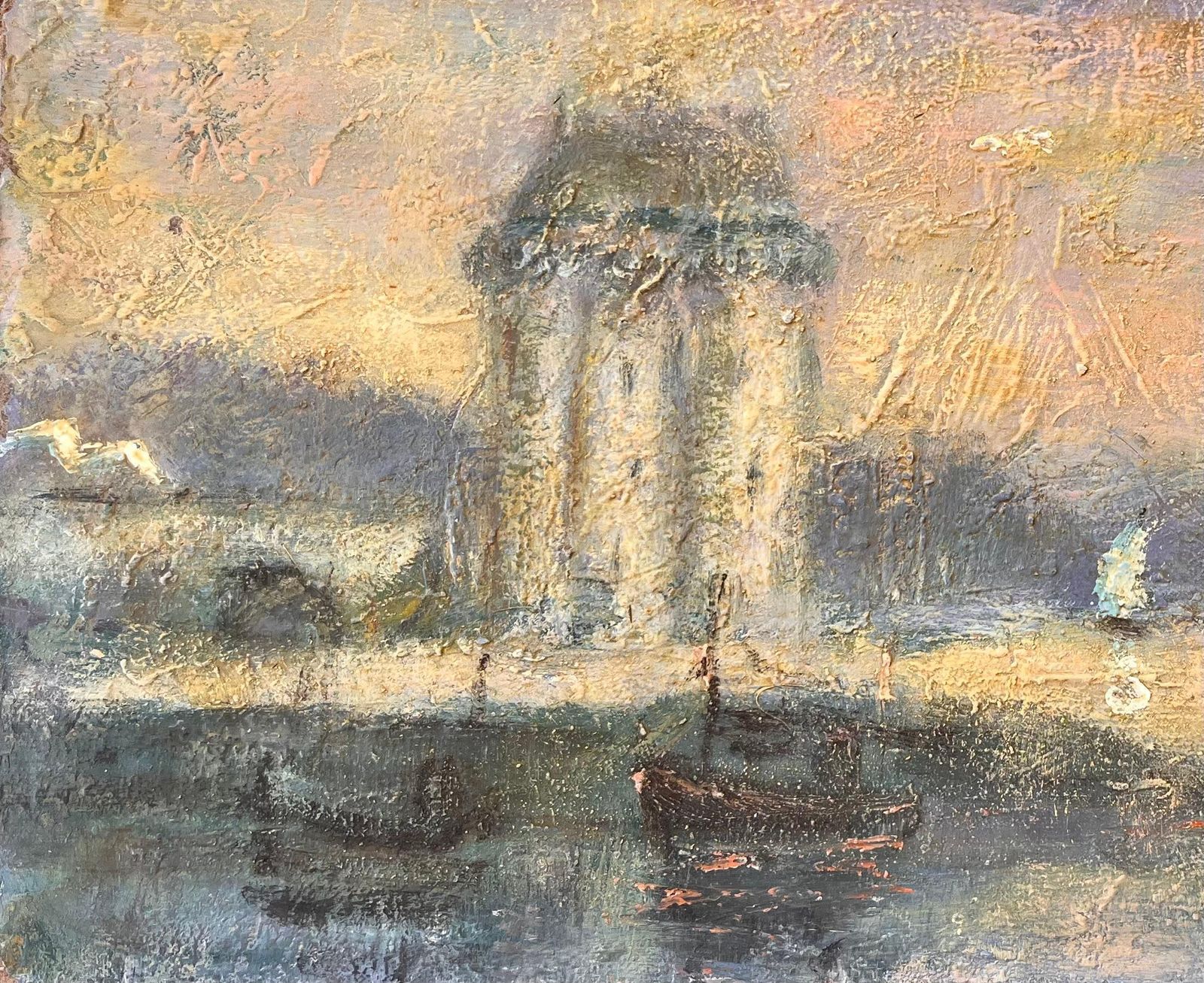 Fanch Lelfrench Impressionist Harbour Scene With Sailboats At Sunset photo for sale