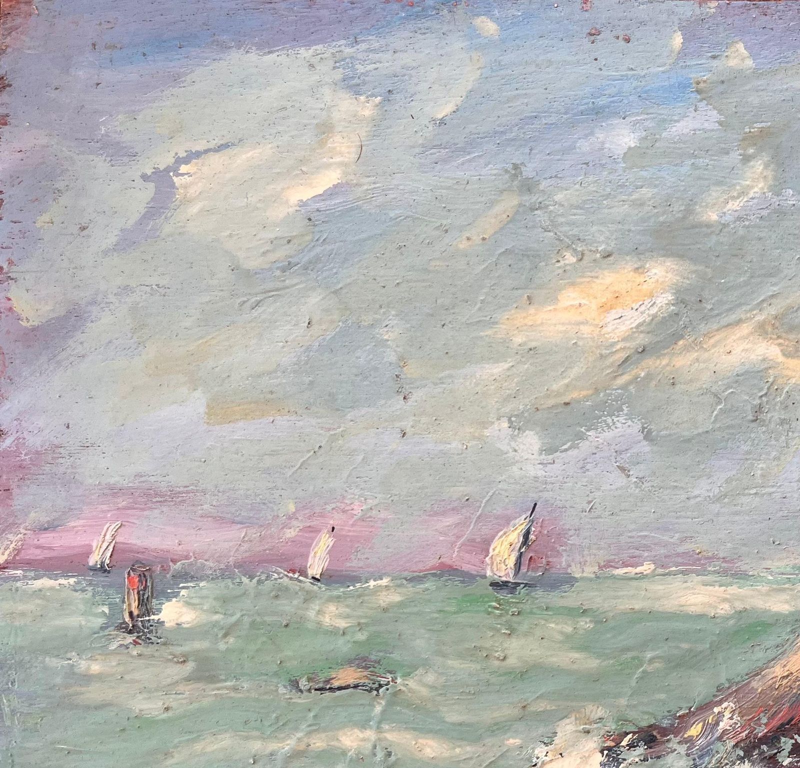 Fanch Lelfrench Impressionist Coastal Scene With Crashing Waves And Sailing Boats photo vinterior