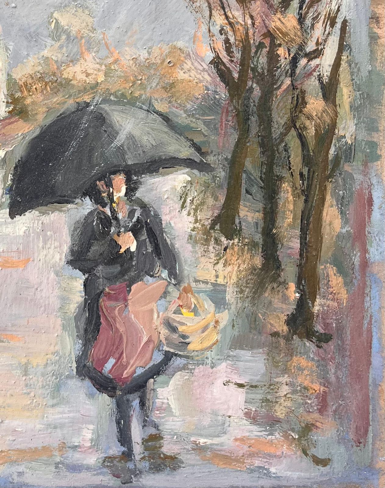Fanch Lelrainy Market Day Scene With Women Carrying Baskets And Black Umbrellas2001 photo for sale