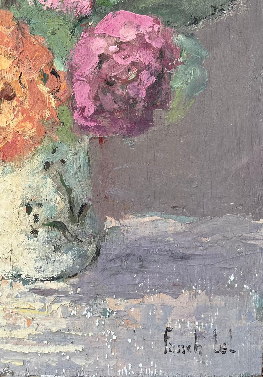 Fanch Lelroses De Mon Jardin Floral Still Life Of Pink And Orange Roses In Vase2000 photo for sale