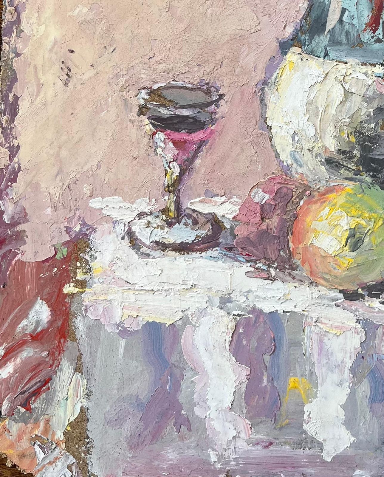 Fanch Lelimpasto Still Life With Chianti Bottle Wine Glass Pewter Jug And Fruit On Linen photo 556.0