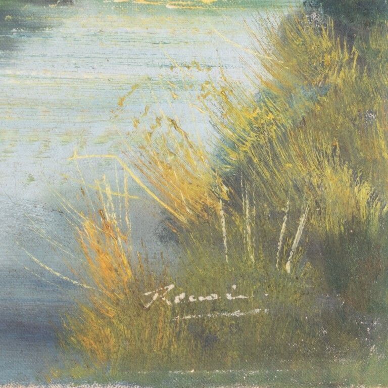 Belgian Country Landscape Oil Painting On Canvas Early 20th Century photo for sale