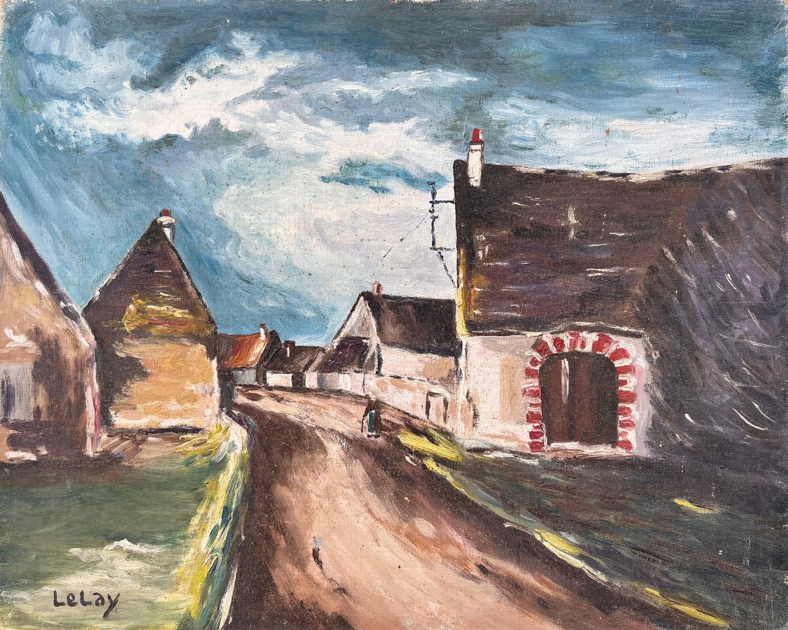 F. Le Layfrench Village Street With Stone Houses And Arched Doorway